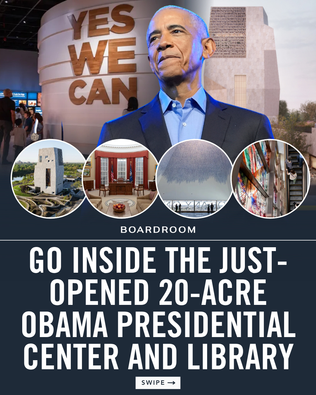 Officially opening to the public on Juneteenth and nearly a decade after Barack and Michelle Obama first unveiled the vision, the Obama Presidential Center is welcoming visitors to a new kind of presidential campus on Chicago’s South Side.⁠
⁠
Designed as “exactly the opposite of all presidential libraries,” the 19-acre campus features a museum, library branch, gardens, playgrounds, and public gathering spaces centered around community, learning, and play.⁠
⁠
“Twenty years from now, 30 years from now, I want young people… to look at this center and say, ‘This is a sign I count, and this is a sign that I can change the world.’”⁠
⁠
(📷️: @obamafoundation, @wallpapermag)