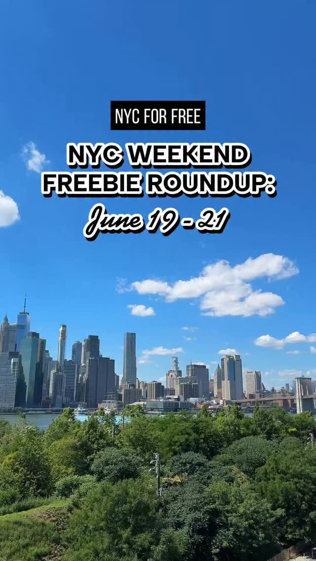 NYC WEEKEND FREEBIE ROUNDUP JUNE 19-21

MULTI
🍓@katespadeny Strawberry Social Sat-Sun 12-6p (Rockefeller Center) 
⚽ World Cup 2026 NYC Fan Events Sat-Sun (Queens & BK)
🌿@resaltz_wellness x @thesentisenti Summer Sensory Escape Fri-Sun 11a-4p (Williamsburg) & Sun 1-4p (Chinatown) 
MHTN
🫧@cleardea_global Pop-Up Fri-Sun 11a-8p (437 Broadway)
🎭Uncle Vanya at Shakespeare Downtown Fri-Sun 5:45-8:30p (Battery Park)
☕@capitalonecafe Summer Pop-Up Fri-Sun 7:30a-7p (Herald Square)
🍵@jadeleafmatcha Meet Your Matcha Tour Sat-Sun 10a-5p (Brooklyn Flea)
🥒@grillospickles Pop-Up Fri-Sat 11a-6p (2 Rivington St)
🇫🇷@icicestparis – La Maison New York Fri-Sun 11a-8p (Union Square)
🇩🇪German House of Soccer Fri-Sun 2:30-7p (535 W 28th St)
🏆FIFA Museum Legacies of Champions Fri-Sun 10a-7p (50 Rockefeller Pl)
🧸 @miniso.usa YOYO Art Exhibition Sat-Sun 10a-7p (Grand Central)
🏠House of @demaf.us Fri-Sun 11a-7p (21 Spring St)
💛 Get UnStuck with @Studs Fri-Sun 11a-7p (multi loc)
BK
🧴@hausofk.live Seoul Beauty Lounge Fri-Sun 10a-7p (345 Adams St)

FRI
✊🏾Juneteenth events around NYC (see site for full list)
MHTN
🥛The @lifewaykefir Shop 11a-6p (21 Greene St)
✊🏾 @Broadwayleague Celebrates Juneteenth 4-5:30p (TSQ)
BK
🎤 @briccelebratebk Juneteenth 3-8p (Prospect Park)

SAT
MHTN
🎀  @ElleonPrime World 11a-6p (49 Chambers St)
🌭@grayspapayanyc x @brutusbroth Hot Dogs for Dog Dads 11a-3p (2090 Broadway)
🛍️@edikted Fifth Ave Grand Opening 10a-8p (597 5th Ave)
🌼 Swedish Midsummer 4-9p (Rockefeller Park)
🥡@mealsforunity for NYC Elderly 12-2p (62 Mott St)
🍦 @sharkbeauty SilkiPro Styling at Mimi’s Frozen Yogurt 12-3p (231 Lafayette St)
BK
🧜‍♀️Coney Island @mermaidparade & @supergirl Activation 1-4p (Coney Island)
☀️@projectsunshine Play-A-Thon 10a-2p (601 Dean St)
🌵Calle @espolontequila 2-8p (1 Noble St)
🍫@chocolatehouseus Williamsburg Grand Opening 3-7p (161 N 7th St)
🥝@zesprizkiwifruit x @citypickle 7a-10p (Atlantic Terminal)

SUN
MHTN
🧘 @timessquarenyc  Solstice in Times Square Yoga 7:30a-8:30p
💄Beauty on the Block 12-7p (163 W 125th St)
🐉@hbomax Dragon Solstice 6:30-10p (89 South St)
☀️ @soldeJaneiro Summer Kick Off 10a-5p (Lafayette & Spring St)

#nycforfree