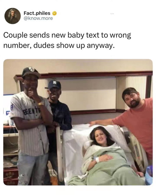 In 2016, Denis Williams accidentally sent a group text announcing the arrival of his newborn son, Cason, to an unfamiliar number owned by Dennis Comeau. Instead of ignoring the message or responding that it had reached the wrong person, Comeau warmly congratulated Williams. He and his brother, Deorick, then traveled to the hospital in Bainbridge, Georgia, bringing gifts such as diapers, baby bottles, and wipes for the new parents. The unexpected act of generosity surprised and touched the family. The baby is now 10 the families still occasionally check in with one another. ❤️ #fbf