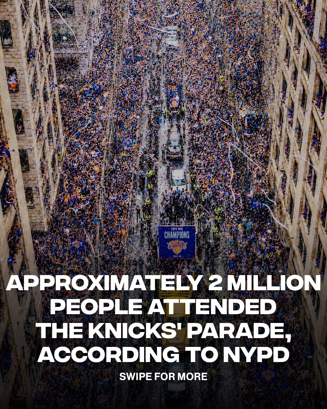 The whole city popped out 😮‍💨

According to the NYPD, more than 2 million people attended the Knicks’ championship parade in Manhattan on Thursday, making it one of the largest celebrations in the city’s history. Fans lined the streets for hours to cheer on the team as they celebrated their first NBA title in more than 50 years.

[📸: @mingomatic , @sigurjon , @newyorkcity , @flynyon ]