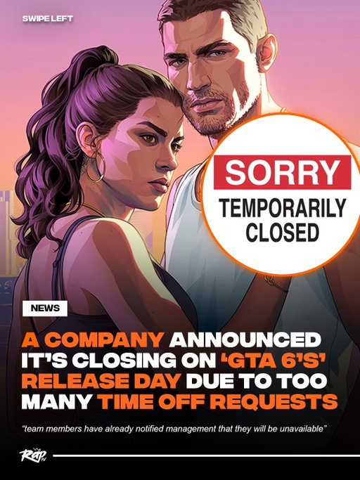 A company called ‘Burger Motorsports’ is shutting down operations on GTA 6 release day because too many employees called out‼️

The company called it an “unprecedented cultural event” and said “several team members have already notified management that they will be unavailable, unreachable, and/or ‘in Vice City’ for the duration of the day.”

Solid move⁉️

“To all staff, customers, dealers, and partners,

Burger Motorsports will be observing a temporary company-wide operational pause on Thursday, November 19, 2026.

After reviewing multiple employee scheduling conflicts, management has determined that normal business operations may be impacted due to the release of Grand Theft Auto VI.

Several team members have already notified management that they will be unavailable, unreachable, and/or ‘in Vice City’ for the duration of the day.”

— Burger Motorsports via a company memo

GTA 6 releases on November 19, 2026‼️

Preorders begin June 25th 👀