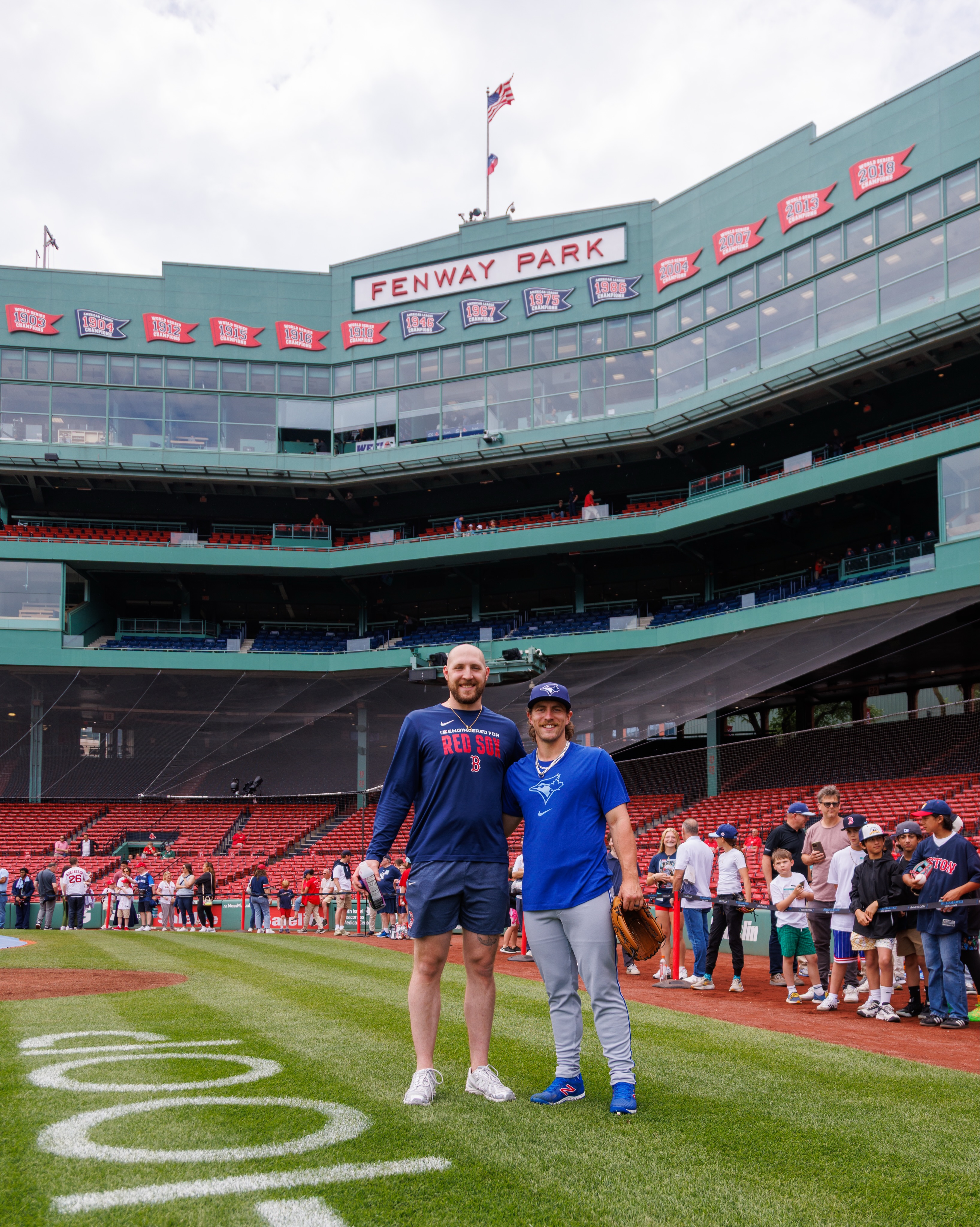 Pitchers Garrett Crochet and Chad Dallas were roommates and became close friends at the University of Tennessee! They shared a Major League field for the very first time at Fenway Park 🤝