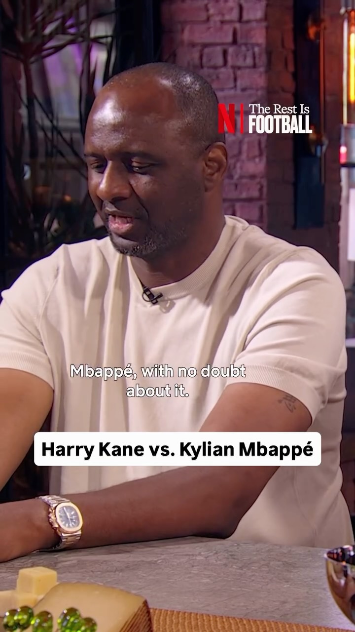 Patrick Vieira on Harry Kane vs. Kylian Mbappé:

“Mbappé, with no doubt about it. … But Mbappé, we want him to do more out of possession and help the team more when they are on the defensive side.”

📺 The Rest Is Football, daily on Netflix.

#harrykane #kylianmbappe #mbappe #soccer #england