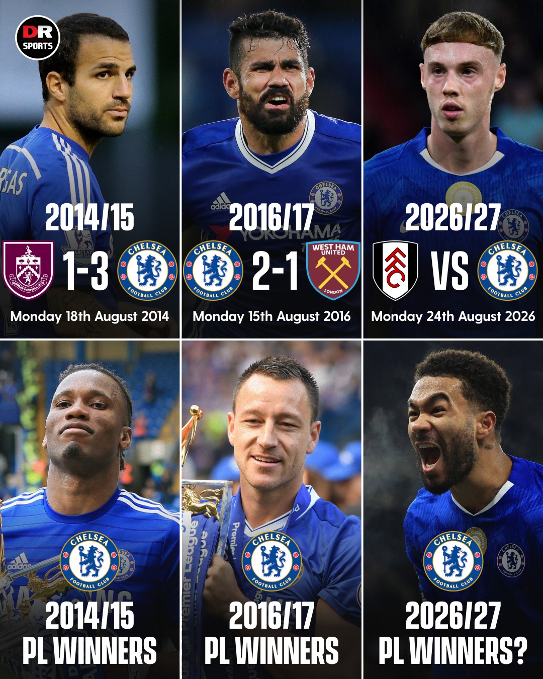 Chelsea started off their 2014/15 & 2016/17 seasons on a Monday in August... they were PL Winners in both campaigns... 👀 🏆

Chelsea start their 2026/27 PL season on a Monday night in August...😳

Could they be Premier League Champions next season? 🏆 🔵 

#CFC #Chelsea