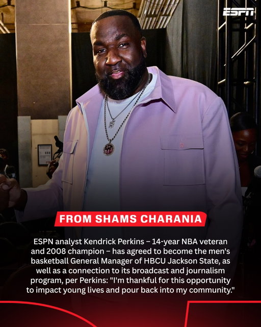 Kendrick Perkins worked closely with Jackson State men's basketball coach Trey Johnson and vice president and director of athletics Ashley Robinson to finalize the new role.

Perkins adds the new GM role to his ESPN position and becomes the latest retired or active NBA player to take an administrative position in college basketball, joining most recently John Wall (HBCU Howard), Stephen Curry (Davidson), Trae Young (Oklahoma) and others.