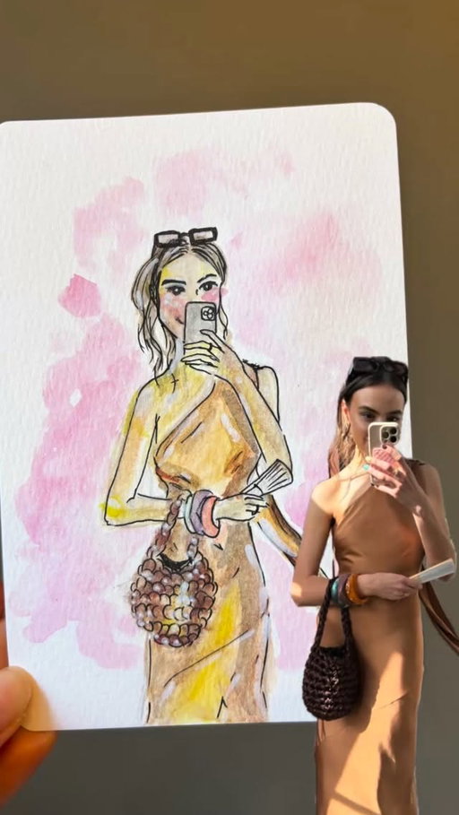 Lauren was the first to notice me painting on a wooden table at a friend’s wedding. She paused to look — quiet, natural, and radiating calm, golden energy 🕊️ 

Some souls don’t need to scream their happiness to show they care; you just feel it in their gentle company 🌬️

Capturing her grace is a joy — the gorgeous caramel dress, chic scarf floating in the breeze, cute adorable bag ✨

#thegoodpeople