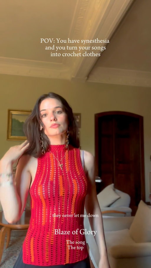 Since finding out about my synesthesia I’ve been having so much fun turning my songs into things you can see, touch, smell and wear and crochet has been my obsession lately so here’s the Blaze of Glory top 🫶🥀

I just love wearing my song!!!

Ps. The song is available in my bio ✨

Earrings by @palume_ 😘

#synesthesia #crochet #crochettop #singersongwriter #newmusic