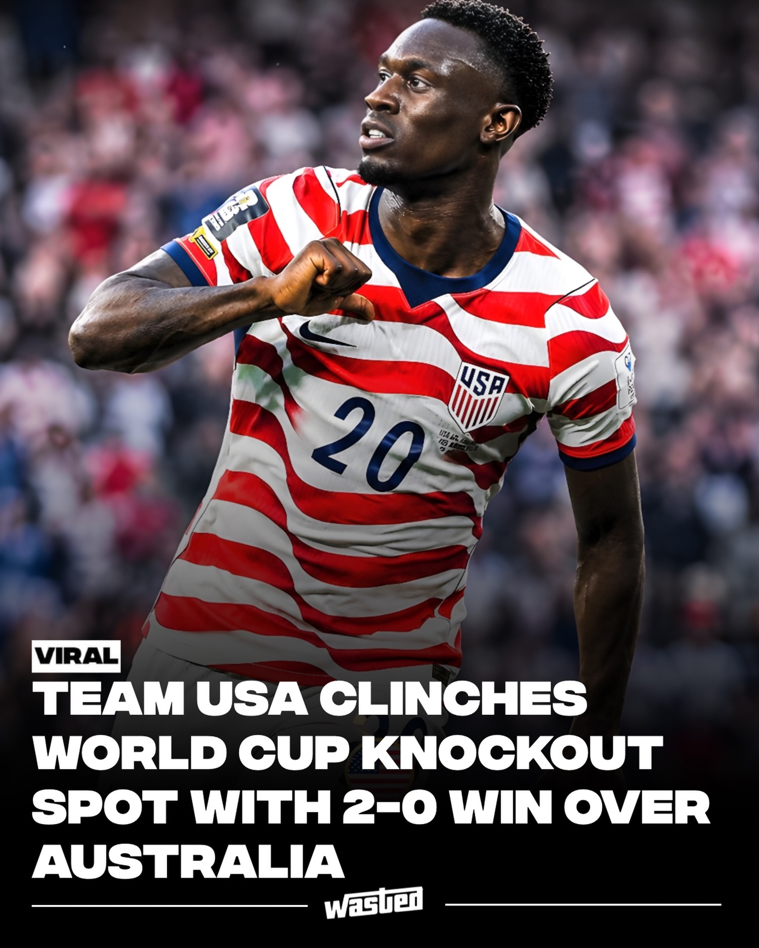 The United States Men’s National Team secured a place in the FIFA World Cup 2026 knockout stage following a 2-0 victory over Australia on June 19, 2026. Playing at Lumen Field in Seattle, the co-hosts moved to six points in Group D, mathematically guaranteeing a top-two finish and advancement to the Round of 32 with one group match remaining. 🇺🇸🇺🇸

The win follows an opening 4-1 triumph over Paraguay, marking the first time since 1930 that the U.S. has recorded consecutive victories in a single World Cup tournament. Despite the absence of captain Christian Pulisic, who was ruled out due to a left calf injury, the American side maintained defensive pressure to earn their first World Cup clean sheet in decades. Australia, which entered the match with three points after defeating Turkey, remains in contention for advancement as they prepare for their final group fixture. 

The U.S. will conclude the group stage against Turkey on June 25 in Los Angeles to determine final seeding for the expanded 48-team knockout bracket.

Media: FIFA