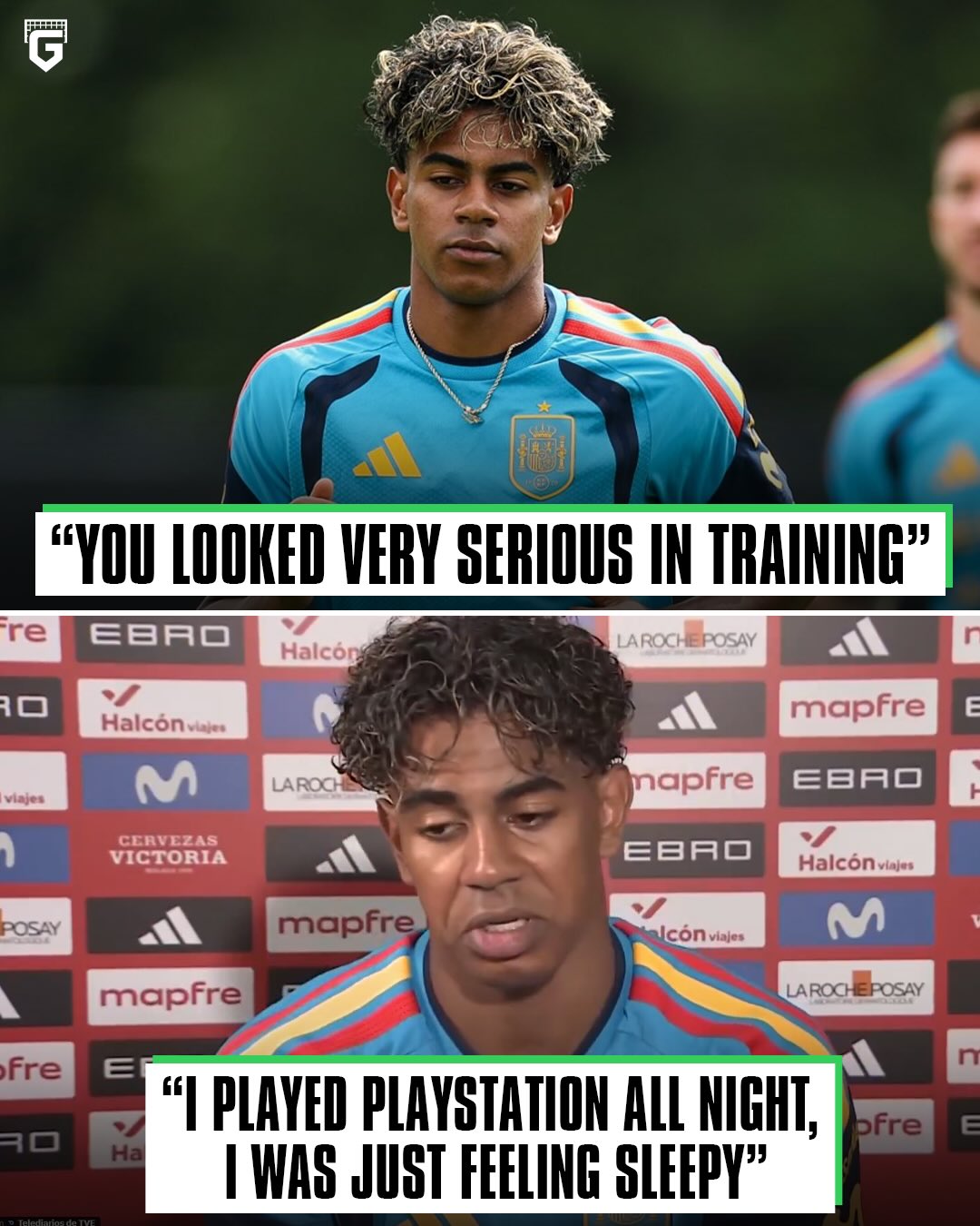 Lamine Yamal revealed some insight about training…

🎙️ Reporter: “People said that the other day in training you looked serious, angry, determined...”

🗣️🇪🇸 Lamine Yamal: “I know that journalists have to find something to speak about. When there’s nothing new, you have to invent something.”

“I was tired, that’s all. I spent all night playing PlayStation.” 😭