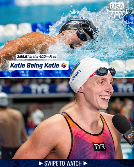 For the 35th time in her career, and the 14th year in a row, Katie Ledecky has gone under four minutes in the 400m free. That's good, right?