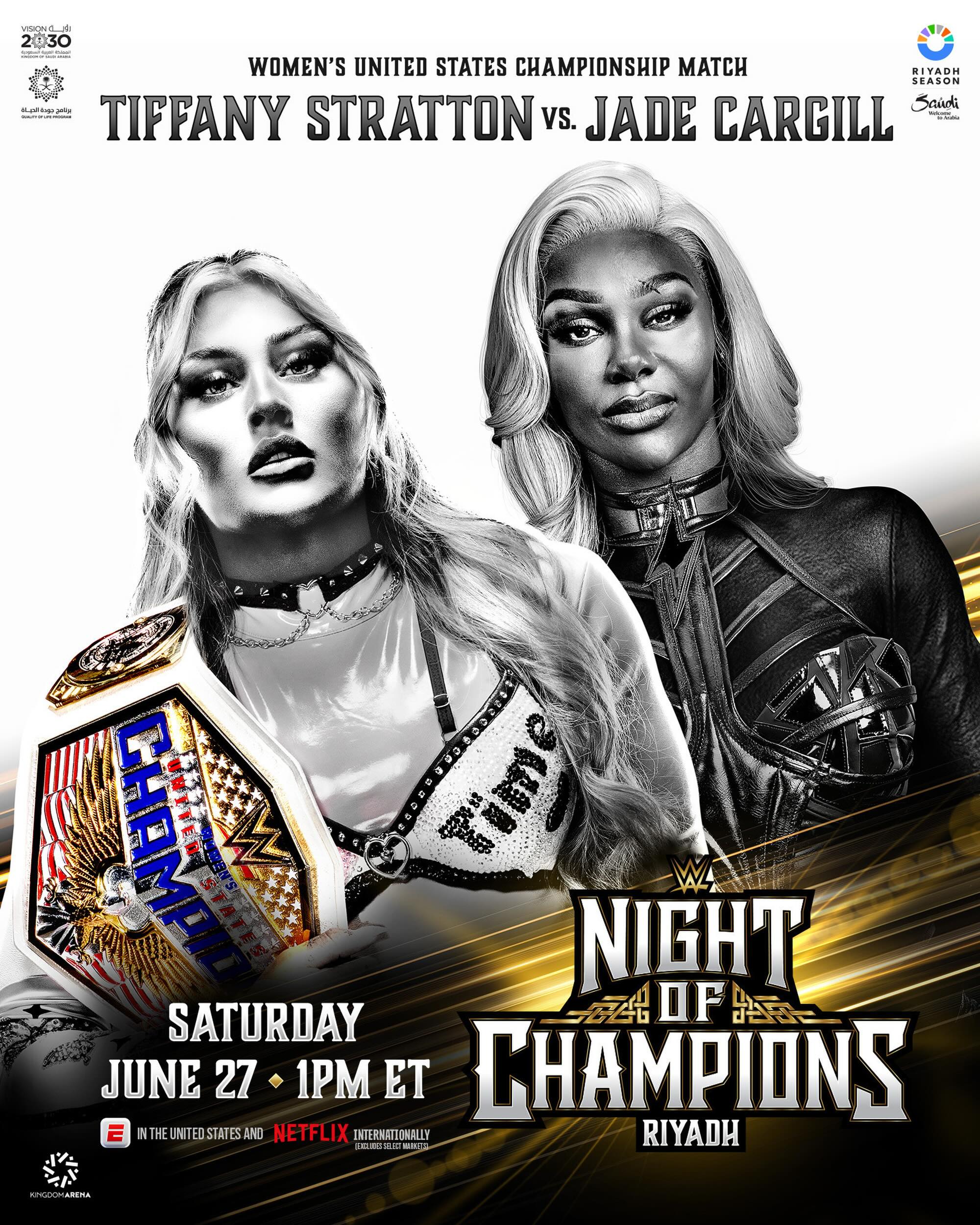 Who ya got when @tiffanywwe defends the Women’s United States Championship against @jadecargill at #WWENOC?! 🔥