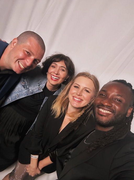 Our first group selfie!  The Nat and Josie Show… (L to R) Simone, Nat, Josie and Jabari. 

First show July 6th @chum1045