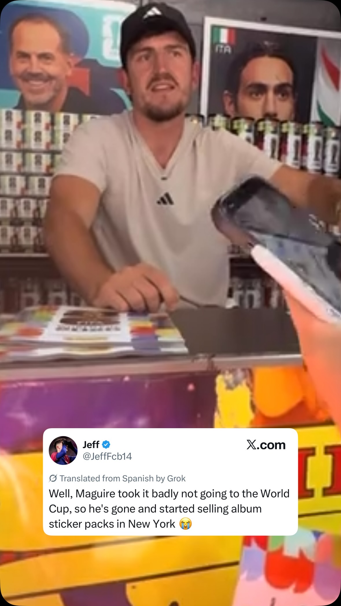Harry Maguire was seen selling World Cup sticker albums at a Panini store in New York.

Harry Maguire is an English defender who has built a reputation as a strong and determined centre-back. Beginning his professional career with Sheffield United, Maguire quickly impressed with his composure on the ball, aerial ability, and leadership qualities. He later played for Hull City and Leicester City, where his performances earned him recognition as one of the Premier League’s most reliable defenders. In 2019, Manchester United signed him for a world-record fee for a defender at the time. Maguire was also named club captain, highlighting the trust placed in him by the coaching staff and his teammates.

Despite facing criticism and intense scrutiny throughout his career, Maguire has shown resilience and professionalism. He has represented England at major international tournaments, playing an important role in the team’s run to the semi-finals of the 2018 FIFA World Cup and the final of UEFA Euro 2020. Known for his strength in the air, ability to carry the ball forward, and commitment on the pitch, he has remained an important figure for both club and country. His determination to overcome setbacks and continue performing at the highest level has earned respect from many football supporters and professionals across the game.

🎥 sadj949 / TikTok