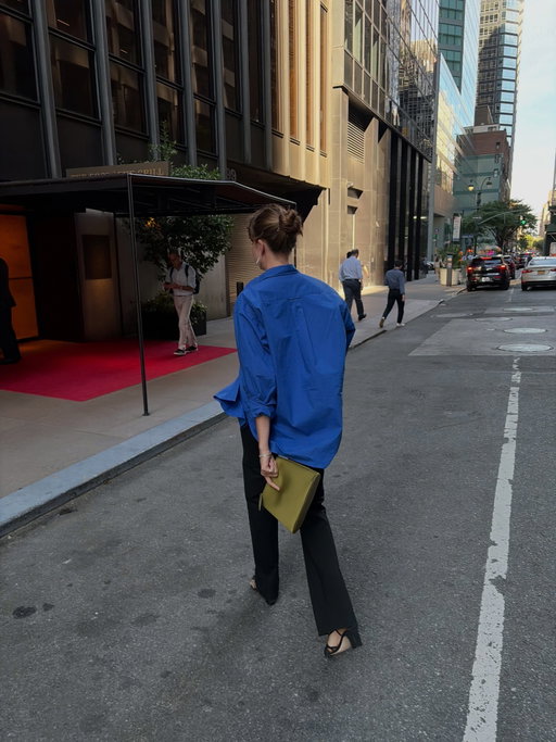 A dedicated outfit post for an outfit I loved! I did the thing of trying almost all of my wardrobe and hating everything and then finally landing on an old faithful combination of tailored trousers and loose fitting shirt and wondered why I didn’t start with this right away, while staring at the entirety my wardrobe now strewn across my bedroom. 😂

Bright blue shirt is from @thegardenheir - it’s the shade of blue I’ve found so far. I’m wearing a small. I think it’s going to get better and better the more I wash it too. 

Shoes are @loefflerrandall - the balance between a dainty shoe and a baggy shirt is always a good combination for an evening look. They have a small heel but are still comfortable, and easy to walk in (but I can’t say I walked very far to really put that to the test) (gifted item) 

Trousers are from @kallmeyerofficial - they’re some of most flattering black trousers I own. They’re really tight on the waist, and very high waisted, so I’m not always in the mood to wear them as they’re so form fitting. But they look great with a baggy shirt too because the shape of the leg is perfect. 

The bag is @littleliffner, the colour is absolutely perfect. It will go with almost everything but also slightly clash with everything too, in a really fun way. I love how it looks with this blue, and I want to wear it with a navy shirt next. And it fits loads in! (Gifted item)