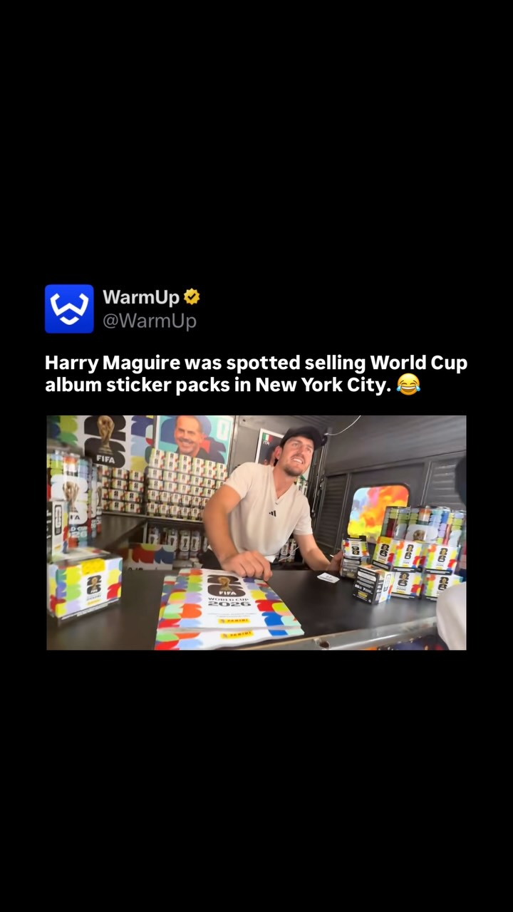 😂

After being omitted from Thomas Tuchel’s 2026 England World Cup squad, Manchester United defender Harry Maguire went viral on social media after being spotted in New York City. The 33-year-old center-back surprised fans outside the Rockefeller Center by handing out free Panini FIFA World Cup stickers from a branded promotional van. While some internet users joked that it was a desperate side hustle, the appearance was actually an authorized commercial marketing event. Following the promotional giveaway, Maguire met with Manchester United supporters at a fan venue near Times Square.

(Via TikTok: sadj949 / @gabrieltanghal8 )$
