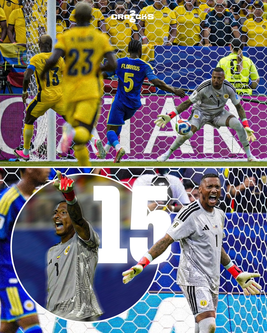 🧤 ELOY ROOM HIZO HISTORIA

🇨🇼 El portero de Curazao fue una muralla ante Ecuador.

😳 Eloy Room firmó 15 atajadas en el partido.

📊 Es la mayor cifra registrada por un arquero en un Mundial desde 1966 sin tiempo extra.