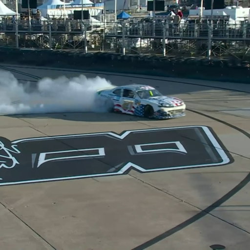 @_austin_hill_ celebrates around Kyle Busch's No. 8.

It marks @rcrracing's first victory since Kyle's passing.