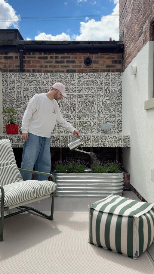 The back yard might only be 6ft wide, but we’re still going to do something amazing. The aim - a space we can enjoy all day for coffee and drinks. Goal achieved I think?

One of the first things I knew I needed to do, swap out those plain tiles for something a little more me, cue Pour by Henry Holland Studio - Green Glazed tiles from @bertandmay (kindly Ad/Gifted)

#dopaminedecor #yardtransformation #gardendesign