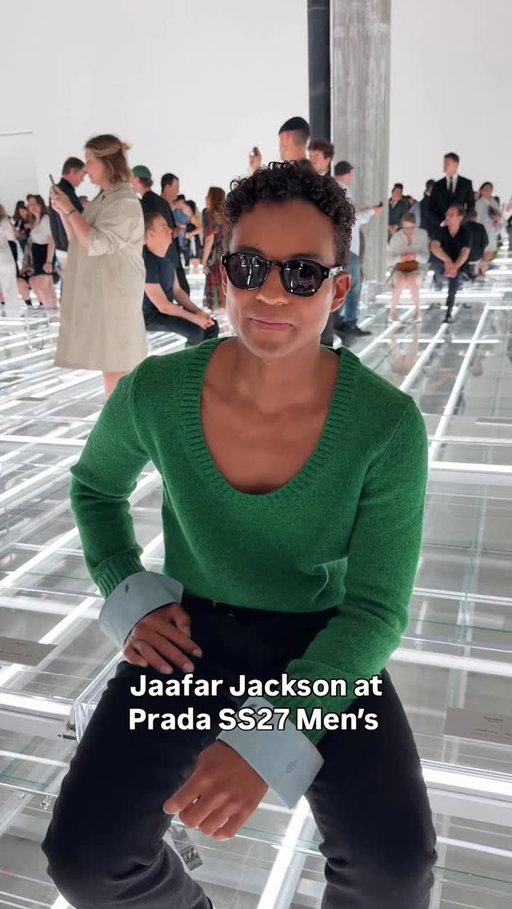 Jaafar Jackson at the @prada SS27 Men’s show in Milan 💚

#DazedFashionTV #Prada #JaafarJackson