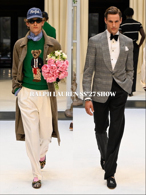 Ralph Lauren just reminded the entire fashion world why he has been the standard for over 50 years.

For Spring 2027, he returned to Milan for his second major menswear show in six months, presenting Purple Label and Polo Ralph Lauren together in the courtyard of his Milan headquarters. At the centre of the space sat a mahogany speedboat, a nod to the 1920s Italian business magnates who raced their Revos across Lake Como in impeccably tailored clothing. That image of effortless, competitive, cultured masculinity set the entire tone for what followed.

Purple Label opened with a masterclass in considered tailoring. Silk-blend suits in sandy neutrals and deep indigos, and utilitarian outerwear that felt more approachable and deliberate. The collection’s single most extraordinary piece was an indigo double-breasted evening jacket hand-stitched with Art Deco motifs from Lauren’s personal neckwear archive, reinterpreted by the Sashiko Gals, a group of retired women in Japan who do the work entirely by hand. 

Polo came in with a younger, sportier energy but never at the expense of intent. Madras prints with bold colours. Navy double breasted blazers with gold buttons. Glen check jackets with “Go-to-Hell” pants. An orange puffer with camouflage trousers based on something Lauren actually wore in Montauk decades ago. The whole thing felt intentional yet wearable. 

The neckwear alone deserves its own conversation. Whorled cravats, velvet bows with a Western lean, andscarves tied as a tie. Reviewers are already calling it one of the most compelling arguments for the return of neckwear in recent memory.

What makes this show significant is not any single look, but the coherence of a vision built over decades that continues to evolve without ever losing its identity. The last time I was this excited about clothing was Ralph Lauren’s FW’26 show. Ralph Lauren is exceptional at combining the inspiration with aspiration.