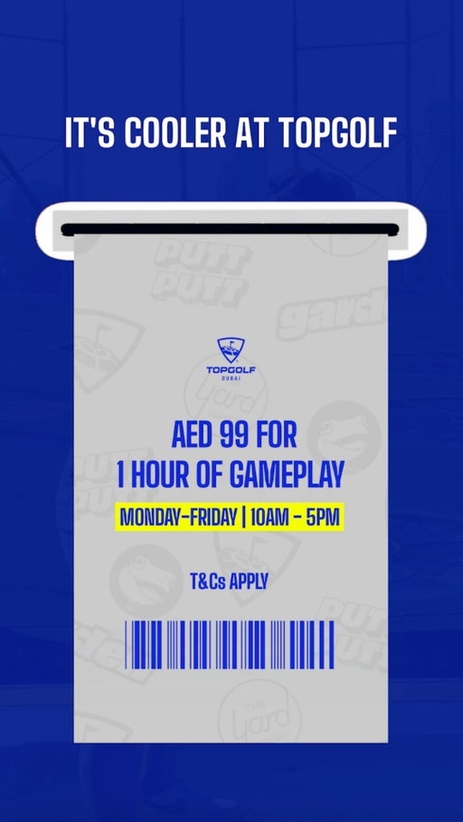 We’re giving back to you ⛳

Enjoy 60 minutes of gameplay for only AED 99.

Monday to Friday 10 am-5pm.

#TopgolfDubai  #Dubaigivingback