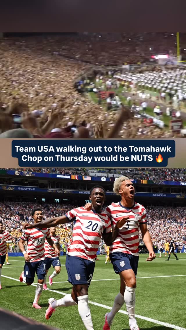 Team USA needs to bring the Tomahawk Chop 🇺🇸

After punching their ticket to the knockout stage with a 2-0 win over Australia, Team USA celebrated by singing “Take Me Home, Country Roads” with the fans in the crowd.

The moment sparked a conversation online about whether Team USA needs its own tradition, hype song, or rallying cry before matches.

One popular vote?

The Tomahawk Chop, mirroring Florida State Football’s signature game-day tradition.

Few traditions in sports can match what happens in Tallahassee when 80,000 fans begin the Chop in unison inside Doak Campbell Stadium.

The chant has become synonymous with energy, confidence, and one of the most intimidating atmospheres in all of college football.

It also fits this Team USA squad perfectly.

This isn’t the passive American team that soccer fans grew up watching.

This group has attacked opponents, played aggressively, and secured a spot in the knockout stage after just two matches.

The U.S. clinched Group D, and the victory means they need only a draw in Thursday’s match with Türkiye to make sure of topping the group and sending themselves to Santa Clara for a favorable round-of-32 match against a third-place team.

The win also marked the first time the American men have won back-to-back World Cup matches since 1930.

Imagine Team USA walking onto the pitch while tens of thousands of American fans perform the Tomahawk Chop before a knockout-round match.

That would be electric.

Would the Tomahawk Chop be the perfect tradition for Team USA? 🤔

Attribution via: “Penn State Gridiron” on X.

#collegefootball #cfb #teamusa #worldcup2026