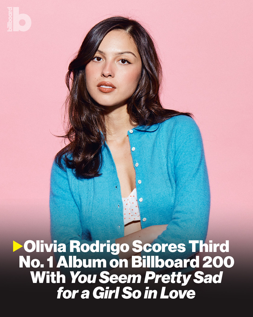 Olivia Rodrigo achieves her third No. 1 album on the #Billboard200. 📈⁠
⁠
Her third studio release, ‘you seem pretty sad for a girl so in love,’ launches atop this week's chart with 485,000 equivalent album units earned in the United States. This marks Rodrigo’s biggest week ever by units, and the largest week of 2026 for any album by a soloist.⁠
⁠
Find the details at the link in bio.⁠
⁠
📸: Nick Walker