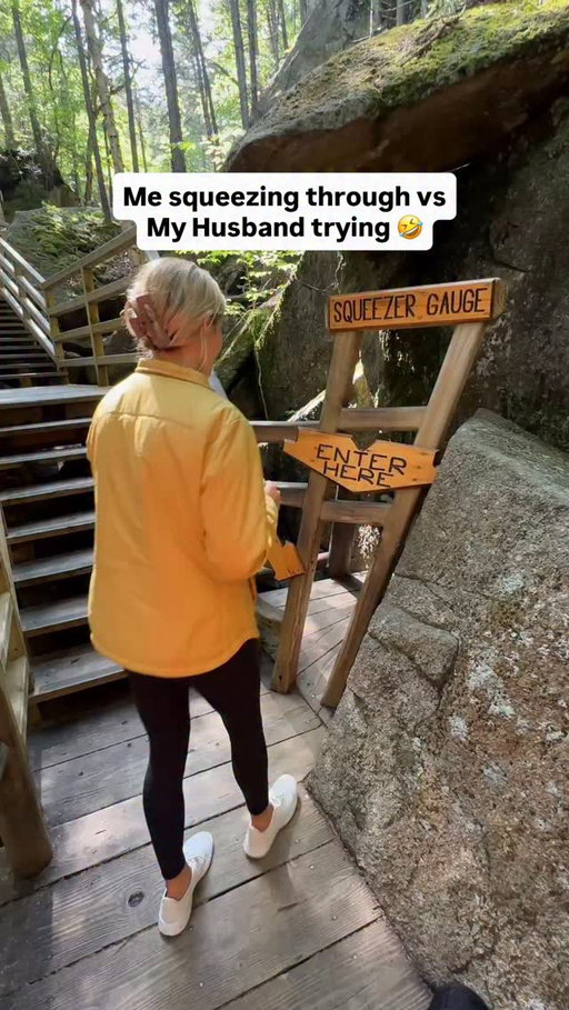 If you live in New Hampshire, you will understand 🤣
 
It was a few years ago today where Stephen almost got stuck in the Squeezer while we were hiking through caves! They do these at most caves when you have to squeeze under rocks in order to make it to the other side! 

Would you try it? 🤣