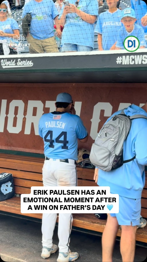 After a win on Father’s Day, Erik Paulsen Jr. had an emotional moment in the dugout. Erik Jr. lost his father, Erik Sr., last July, and today he went 3-for-5 to help force Game 3 in the national championship series. 💙