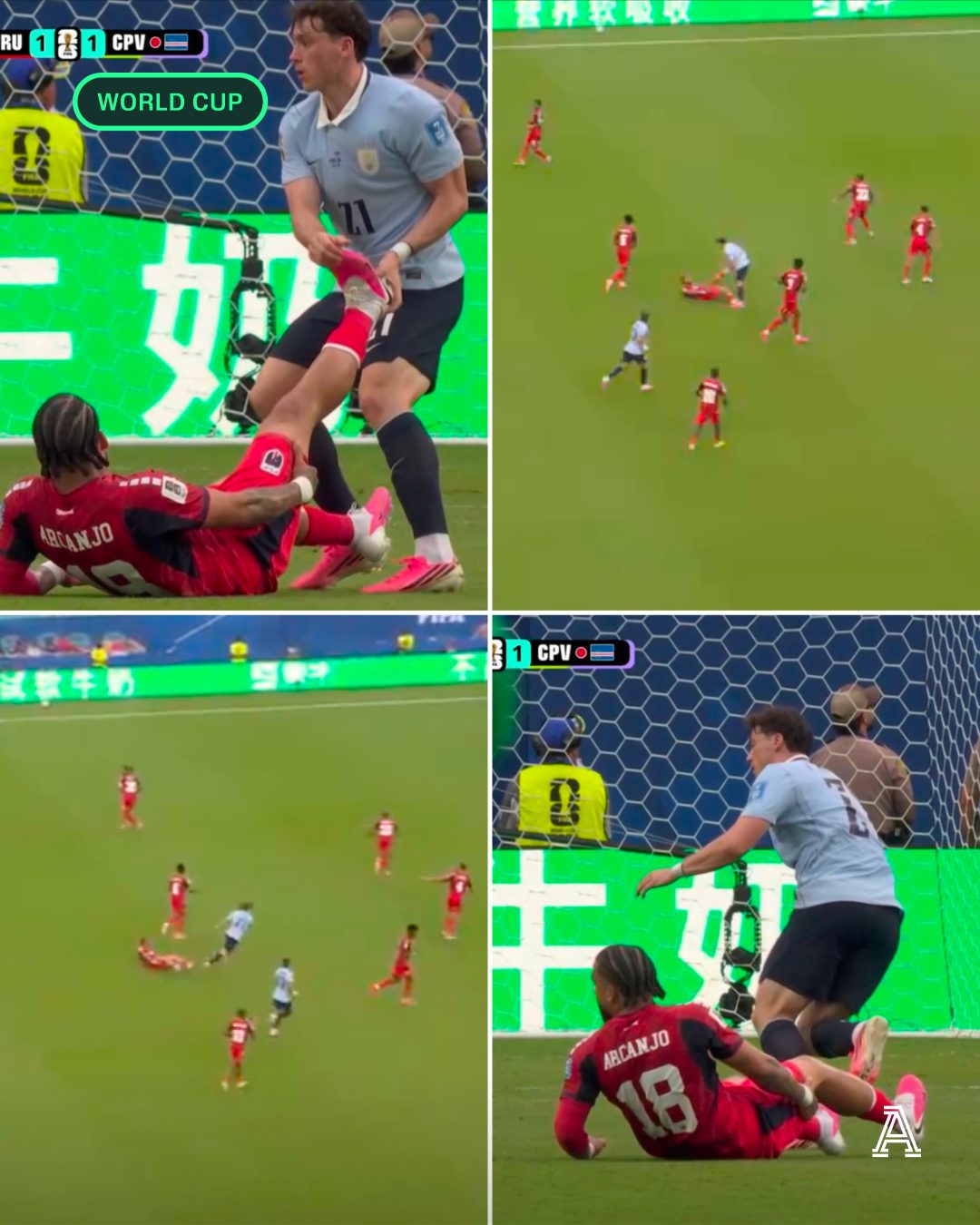 An incredible moment during the build-up to Uruguay's equaliser against Cape Verde.

Federico Vinas was assisting Telmo Arcanjo with cramp until he recognised a chance emerging and promptly dropped Arcanjo's leg to join the attack.

Priorities.