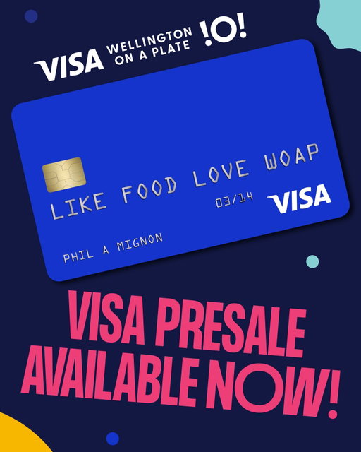 Got a Visa card? Good news! You can book for Visa Wellington On a Plate events with our Visa presale until the 24th of June at 11.59pm ✨🥘🦐🥑🍔⁠
All you need to do is head to our website, find the events that catch your eye, and pay with your Visa card - what’s on your list this year? ⁠