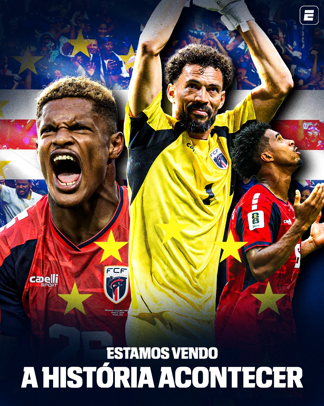 A HISTÓRIA SENDO ESCRITA POR CABO VERDE! 🇨🇻 Empate heróico com Uruguai em 2 a 2! E o sonho continua vivo. Uma seleção que chegou para surpreender e marcar a Copa do Mundo de 2026. OBRIGADO, FUTEBOL!💙❤️

👉 Assista à Copa do Mundo FIFA pela CazéTV, no #DisneyPlus, sem custo adicional.

#ESPN2026 #FIFAWorldCup #Uruguai #CaboVerde
