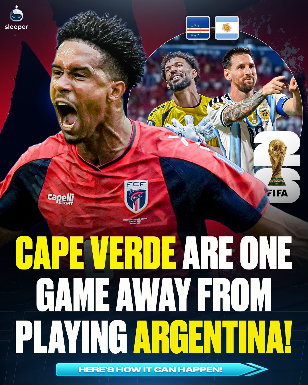Cape Verde are everyone’s favourite team at the World Cup! 🇨🇻🤩

They’ve followed up from their incredible draw against Spain by avoiding defeat yet again, this time to two-time World Champions Uruguay. 🤯

If they win their final group game against Saudi Arabia, they will finish 2nd in Group H to set up a sensational Round of 32 tie with the holders… Lionel Messi’s Argentina. 😅

Their journey is exactly what the World Cup is all about, and with the heart they’ve shown in the first two games, how far can they go? 👏🤔

#worldcup2026 #capeverde #vozinha #argentina