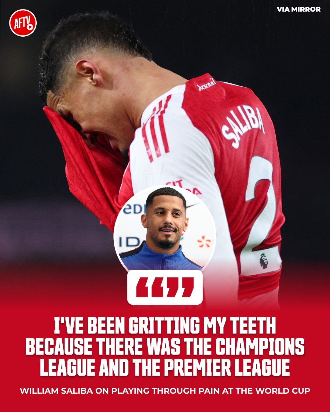 Many of our players had to battle through pain last season to bring the Premier League title back to Arsenal after so many years! 🏆❤️

Despite needing rest, they are still out there fighting for their countries at the 2026 World Cup, carrying pain and injuries without a single excuse. 💪🌍 

𝐍𝐨𝐭𝐡𝐢𝐧𝐠 𝐛𝐮𝐭 𝐫𝐞𝐬𝐩𝐞𝐜𝐭 𝐟𝐨𝐫 𝐭𝐡𝐞𝐬𝐞 𝐰𝐚𝐫𝐫𝐢𝐨𝐫𝐬. 👏🔥
