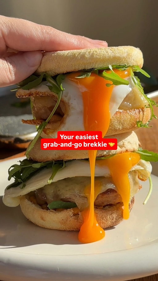 Upgrade your brekkie game. ⬆️ These sausage & egg muffins are low fuss, full of flavour and perfect for weekday meal prep.

#Breakfast #BreakfastIdeas #MealPrep #Recipe

Sausage & Egg Brekkie Muffins
Makes 4 | Prep 15 mins | Cook 15 mins 

Ingredients:
560g pkt Coles Simply BBQ Sausages, casings removed 
1 tsp dried mixed herbs
100g Coles Simply Tasty Cheese Block, thinly sliced (8 slices)
1 tbs Coles Simply Olive Oil
4 Coles free-range eggs
4 Coles Simply English Muffins, split 
⅓ cup (100g) Coles Creamy Chipotle Sauce 
40g Coles Australian Rocket 

Method:
1. Place sausages and mixed herbs in a large bowl and mix until well combined. Using damp hands, shape into 4 even patties.

2. Heat a large non-stick frying pan over medium heat. Cook patties for 4 mins each side or until golden and cooked through. Top each patty with 1 slice of tasty cheese and transfer to a plate. Wipe pan with paper towel.

3. Heat the oil in the frying pan over medium heat. Crack 2 eggs into the pan. Cook for 2 mins or until the edges are crisp and the egg is cooked to your liking. Transfer to a plate. Repeat with remaining eggs. 

4. Toast muffins and place on serving plates. Spread with chipotle sauce. Top with patties, egg, rocket and muffin tops to serve.