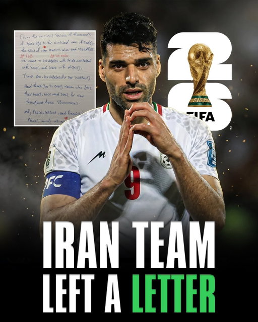 🇮🇷 Iran National Football Team left a note in the locker room following the 0-0 draw against Belgium.

📝 "From the ancient Persia of thousands ​of years ago to the civilized Iran of today, the spirit of Iran ‌remains ⁠alive and steadfast," read the handwritten note, which was released by Iran's football federation

"Thank you Los Angeles for your hospitality"

"We came to Los Angeles with pride, competed with honor, and leave with ​dignity."🙏

Football really unites everyone⚽️❤️