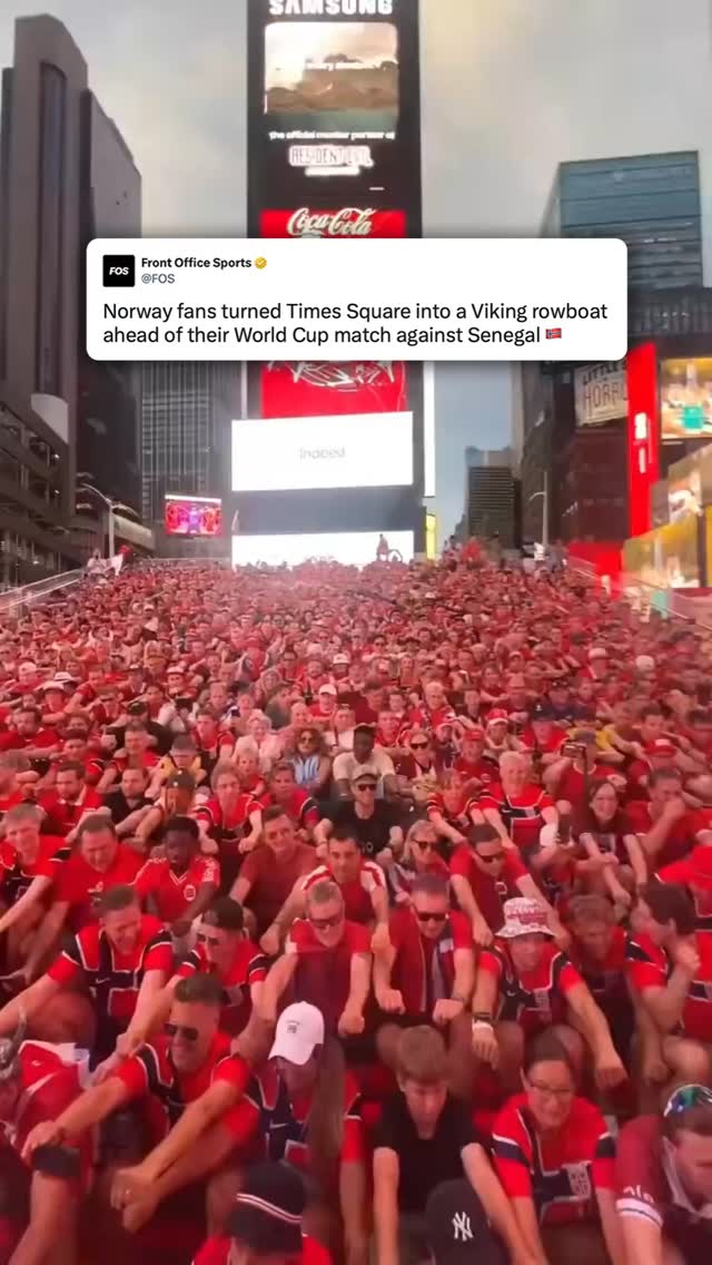 Norway fans turned Times Square into a Viking rowboat ahead of their World Cup game against Senegal at New York New Jersey Stadium (MetLife Stadium) tonight 🇳🇴⁠
⁠
🎥 ultras_clips/X