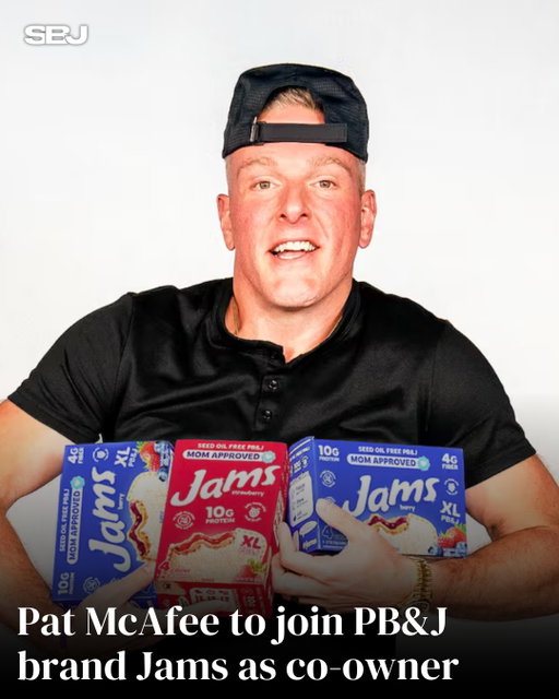Pat McAfee has made his first food and beverage investment, joining PB&J brand Jams as a co-owner 🍇

The partnership gives the ESPN personality and host of “The Pat McAfee Show” a leadership position with the brand, which launched in July 2025 and has nationwide distribution at Walmart and Target.

The investment comes as Jams plans expanded retail distribution, additional sports partnerships and new flavors this summer.

For more info, click the link in the bio.