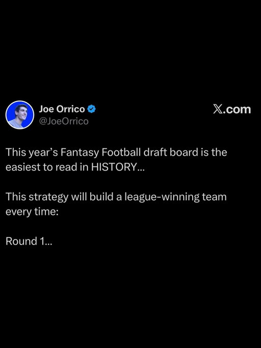 This year’s Fantasy Football draft board is the easiest to read in HISTORY.

This strategy will build a league-winning team every time:

Round 1

One of two options.

If you can, draft:

* Bijan Robinson
* Jahmyr Gibbs

If you can’t, then go WR:

* Jaxon Smith-Njigba
* Amon-Ra St. Brown
* Justin Jefferson
* Ja’Marr Chase
* CeeDee Lamb
* Puka Nacua

Robinson and Gibbs CLEAR all other Round 1 RBs. Avoid the latter.

Round 2

If Bijan or Gibbs in R1, go WR here:

* George Pickens
* Nico Collins
* AJ Brown

If WR in Round 1, the R2 RB value is great:

* Omarion Hampton
* Saquon Barkley
* Ashton Jeanty
* Chase Brown
* Derrick Henry

These RBs compete with R1 RBs we avoided. Always draft for value.

Round 3

Probably the round with the single best value in drafts this year.

If you have an early R3 pick, go for WR:

* Rashee Rice
* Chris Olave
* Malik Nabers

If you have a late R3 pick, go for RB:

* Javonte Williams
* Kyren Williams
* Josh Jacobs
* Breece Hall

Round 4

Through four rounds, you want 2 RBs and 2 WRs.

Best WR targets here:

* Davante Adams
* Ladd McConkey
* Emeka Egbuka
* Luther Burden

Best RB targets here:

* TreVeyon Henderson
* Quinshon Judkins
* Cam Skattebo

Still waiting on QB and TE at this point.

Round 5

I really like some QB or TE value here.

QB:

* Joe Burrow
* Jayden Daniels

TE:

* Tyler Warren

If you’re not into an “early” onesie position, though, go RB again.

The RB position dries up a bit after this.

Best targets:

* David Montgomery
* D’Andre Swift
* Bucky Irving

Round 6

The best round for WR value.

This is exactly where George Pickens was drafted last year.

All these guys are great picks:

* Christian Watson
* Marvin Harrison Jr.
* Brian Thomas Jr.
* Rome Odunze
* Carnell Tate

Round 7

At this point I like to have:

* 2 or 3 RB
* 2 or 3 WR
* 1 QB
* 1 TE

Best QBs to draft here:

* Caleb Williams
* Justin Herbert
* Jackson Dart

Best TEs to draft here:

* Harold Fannin
* Tucker Kraft

If you want to keep waiting on TE or QB, that works too.

#fantasyfootball #nfl #fantasyfootballadvice #fantasyfootball2026 #fantasyfootballdrafts