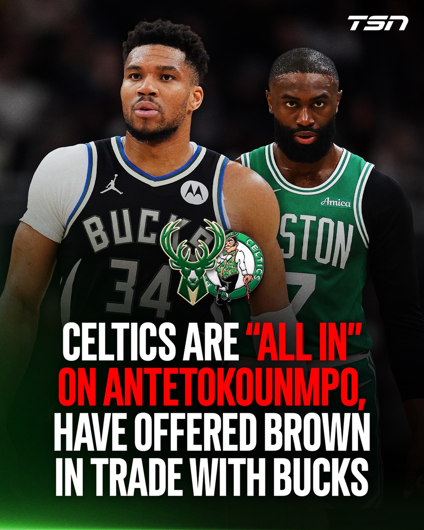Giannis trade talks are heating up 👀

The Celtics are reportedly “all in” on trading for the two-time MVP, and have officially offered the Bucks 2024 NBA Finals MVP Jaylen Brown in return.

(H/T @windhorstespn)