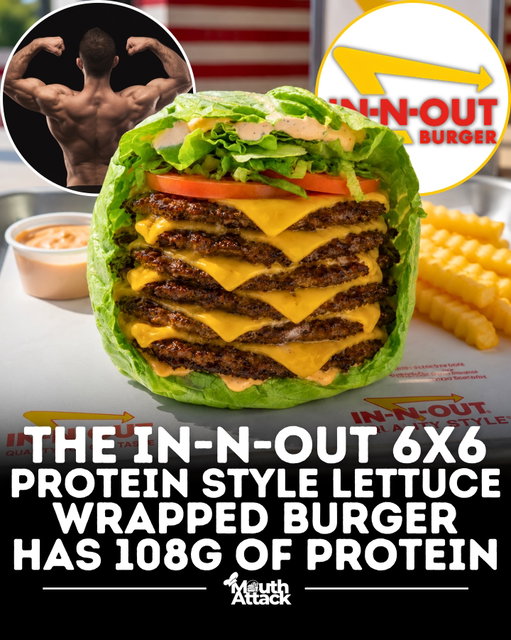 Forget the bun — this might be one of the highest-protein fast food burgers you can order.

The In-N-Out 6x6 Protein Style packs a massive six beef patties and six slices of cheese, all wrapped in crisp lettuce instead of a bun. Ordered without spread, this unofficial burger delivers an estimated:

🔥 930 Calories
💪 108g Protein
🧀 55g Fat
🥬 5g Carbs

While the lettuce wrap keeps carbs extremely low, this burger is still a heavyweight when it comes to calories, sodium, and cholesterol. But if your goal is maximizing protein from a single fast food order, few menu hacks come close.

Would you take on the legendary 6x6 Protein Style, or is this simply too much burger? 🍔👇