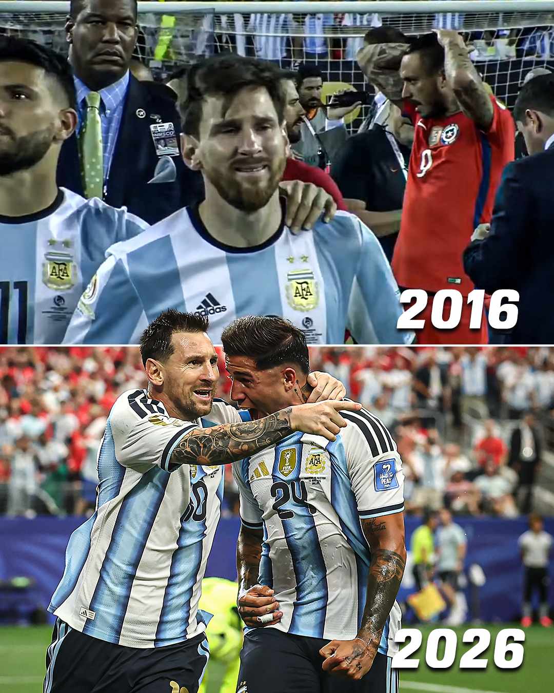 In 2016, Messi retired from the Argentina national team after heartbreakingly losing the Copa América final, his fourth major final loss with his country.

10 years later, he’s a 2x Copa América champion, a World Cup champion and now the all-time men’s top World Cup scorer.

What a turn around in his international career 🐐