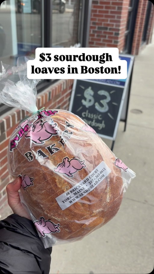@whenpigsflybread does an insane $3 sourdough loaf deal on Wednesdays! All you have to do is go inside their company store and purchase the bread. That’s it! That’s the deal. Some amazing sourdough for $3! 

Follow @vivianandthecity for more deals around Boston