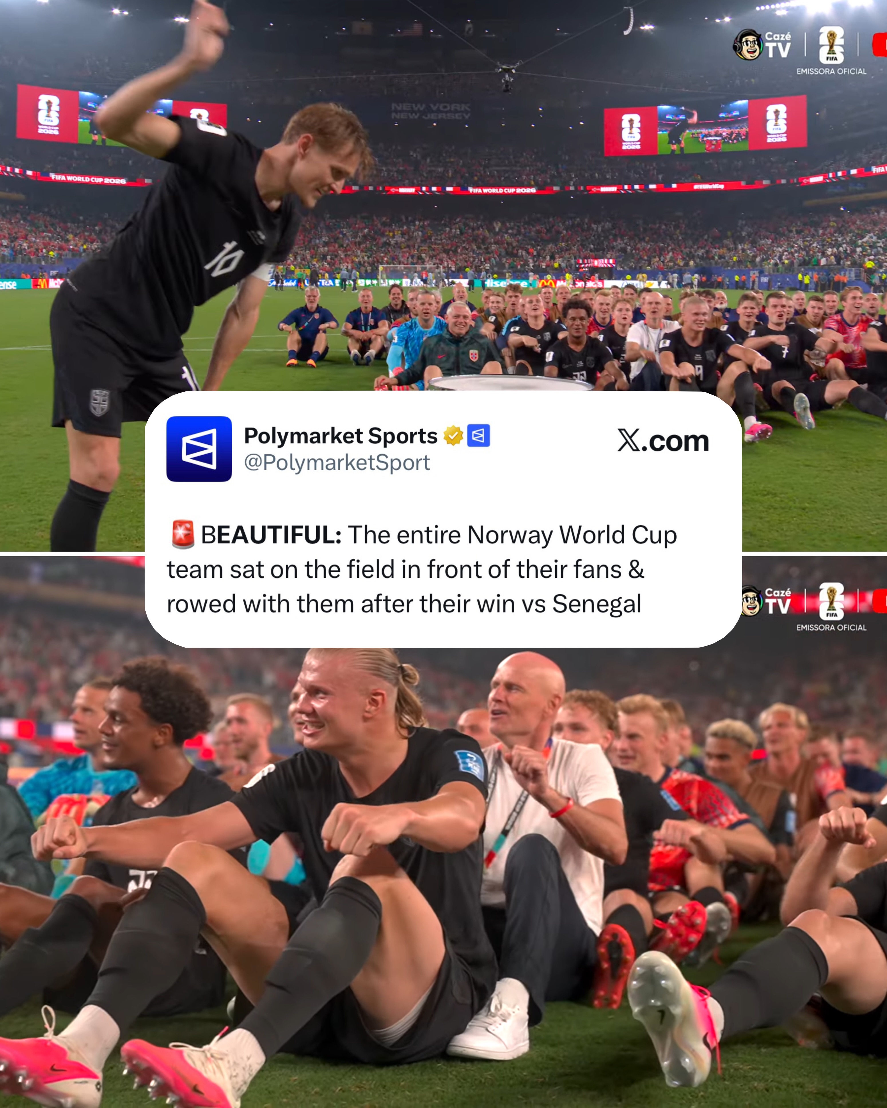 🥹🇳🇴 𝐁𝐄𝐀𝐔𝐓𝐈𝐅𝐔𝐋 𝐌𝐎𝐌𝐄𝐍𝐓: Martin Ødegaard leads the Norway National Team into performing the “Viking Row” with the fans inside the stadium. 🇳🇴

Chills. 🥶