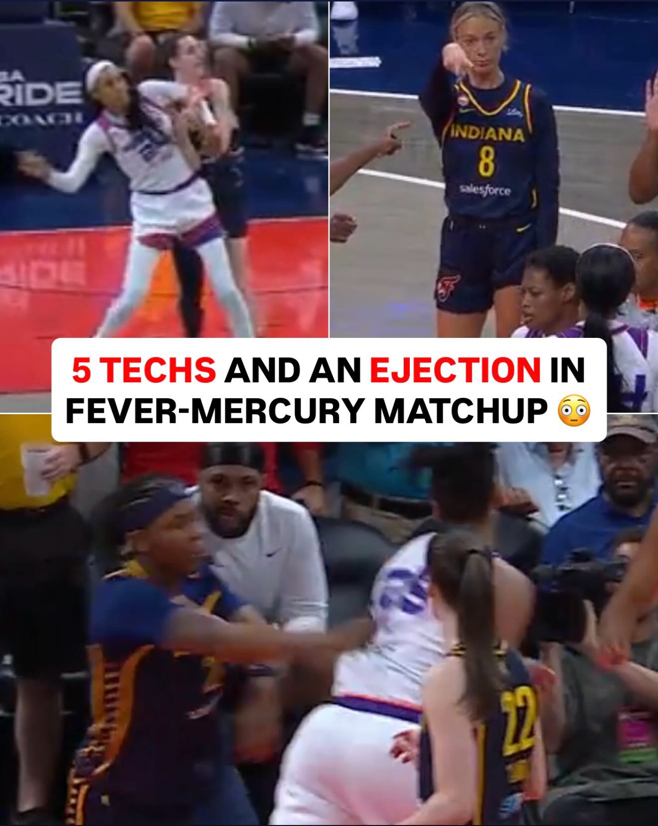 Caitlin Clark, DeWanna Bonner, Sophie Cunningham, Myisha Hines-Allen and Alyssa Thomas were all assessed technicals following this exchange.

Hines-Allen was ejected after a second interaction with Alyssa Thomas