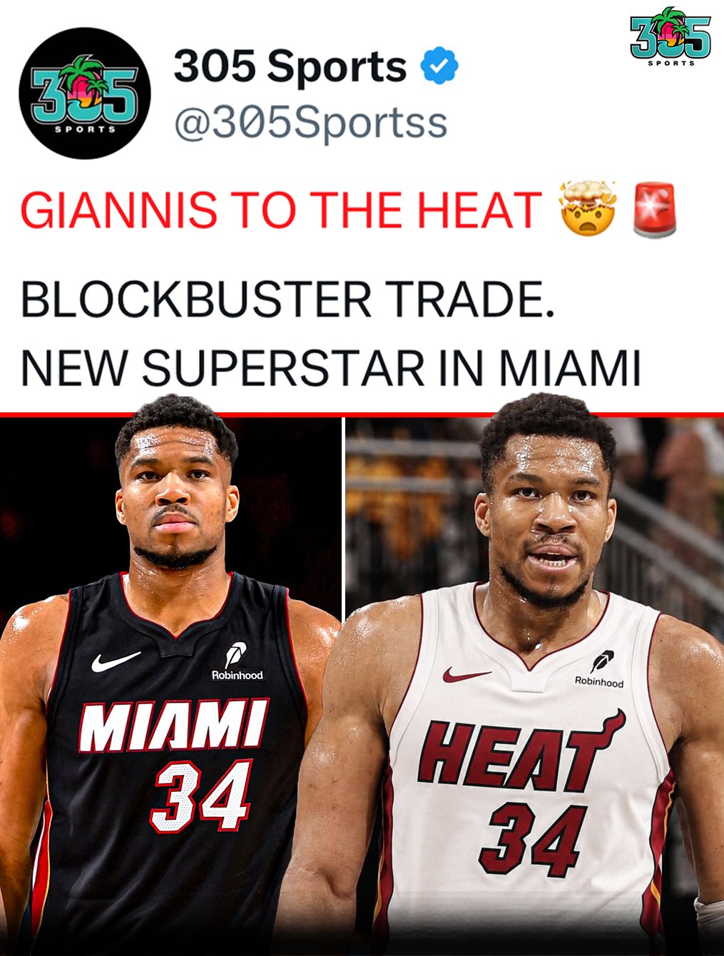 GIANNIS TO MIAMI. THE HEAT ARE BACK 🤯🔥

The Miami Heat have traded for Giannis Antetokounmpo. BLOCKBUSTER

(via ESPN, Shams)