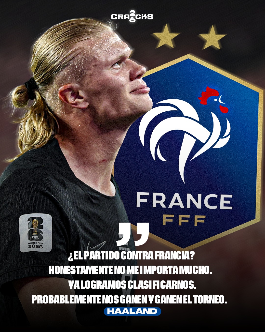 😳 HAALAND YA DA POR FAVORITA A FRANCIA.

🇳🇴 Erling Haaland sorprendió antes del duelo contra Francia.

🔥 El partido definirá quién termina primero del grupo.