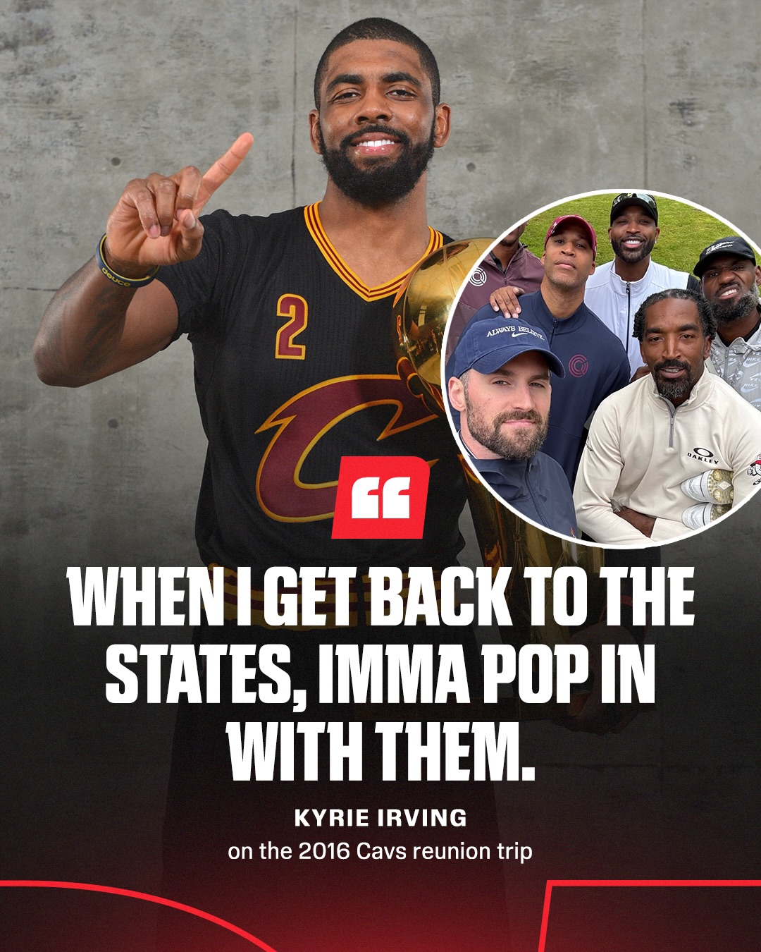 Kyrie Irving says he’s on good terms with the 2016 Cavaliers team and plans to see them when he’s back in the United States. (SWIPE 🎥)

(via @kyrieirving, @kevinlove, h/t @kyriecenter)