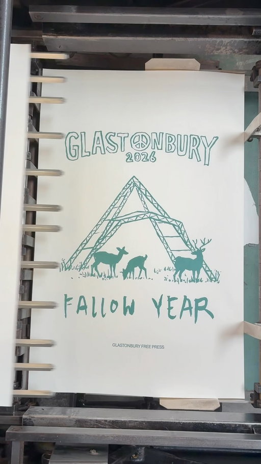 Glastonbury Festival 2026 Fallow Year Free Press Prints, printed on Worthy Farm on our vintage Heidelberg press. 

Available to order now from our online shop (link in bio), alongside Fallow Year T-shirts.

Raising funds for @somersetwt.