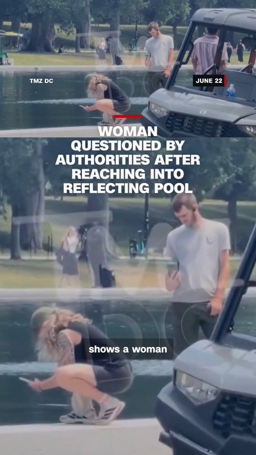 Video posted by TMZ DC shows a woman being questioned by law enforcement after reaching her hand into the Reflecting Pool in Washington, DC.